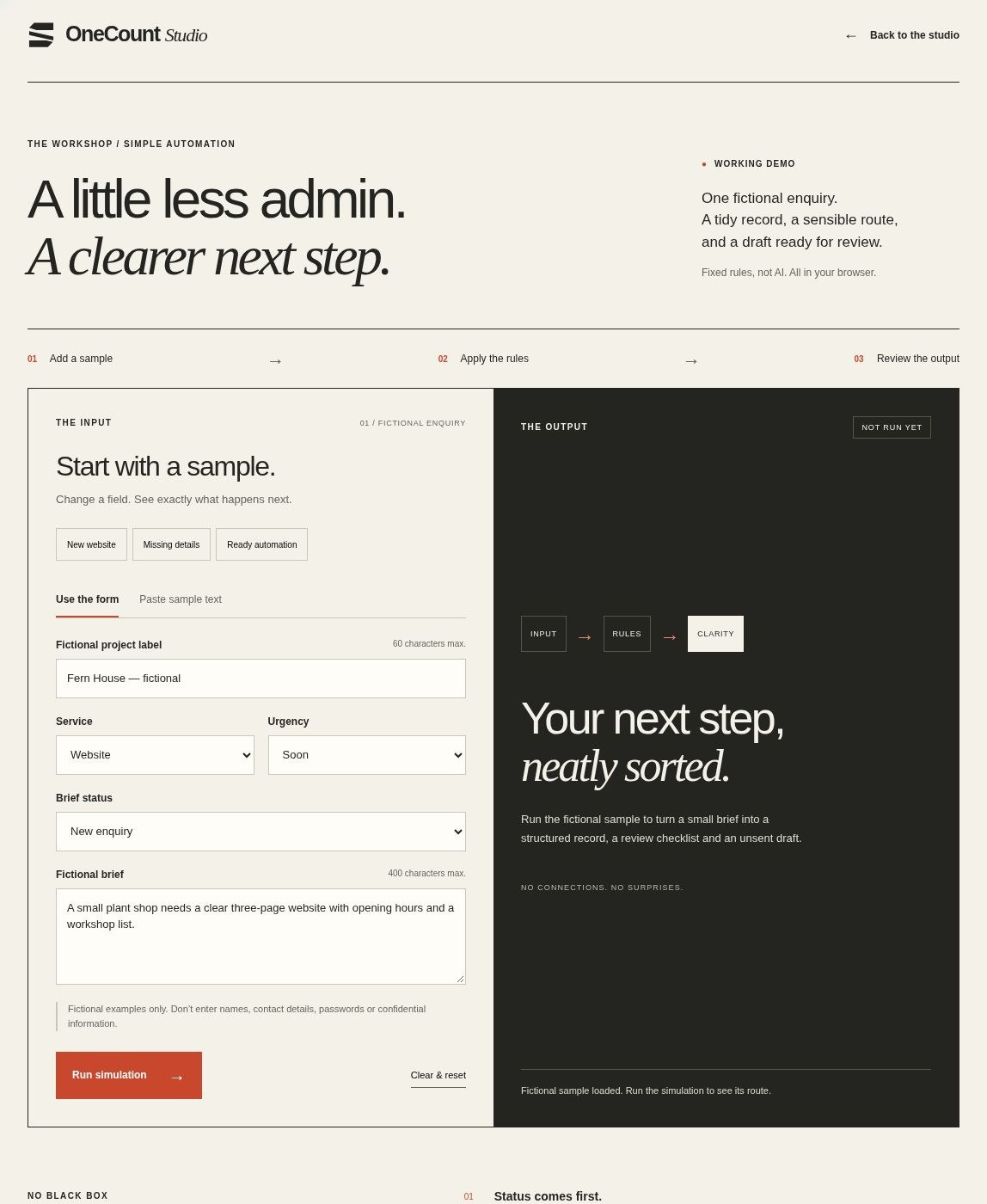 Screenshot preview of the sample enquiry automation and its visible rules.